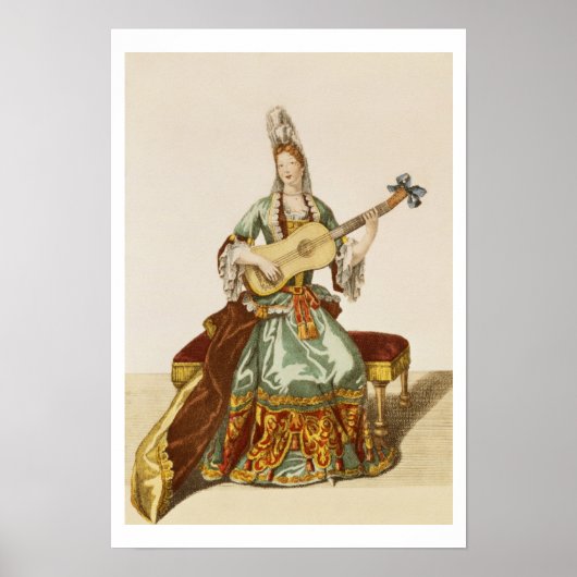 Lady of Quality Playing the Guitar, fashion plate Poster (Voorkant)