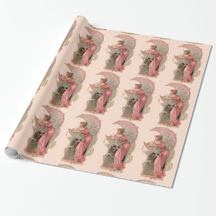 LADY OF THE MOON with FLOWERS IN PINK Cadeaupapier