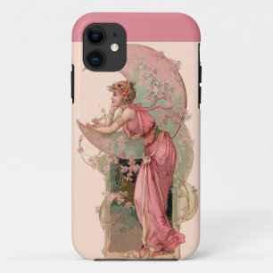 LADY OF THE MOON with FLOWERS IN PINK iPhone 11 Hoesje