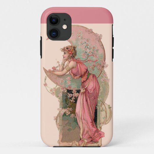 LADY OF THE MOON with FLOWERS IN PINK Case-Mate iPhone Case (Achterkant)