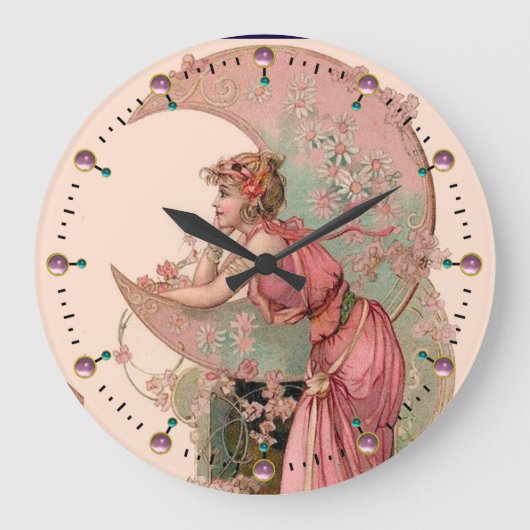 LADY OF THE MOON with FLOWERS IN PINK Grote Klok (Voorkant)