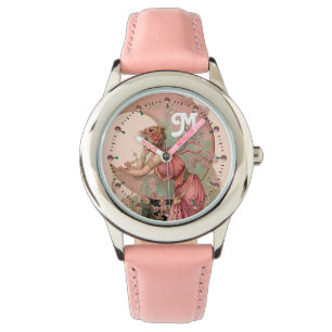 LADY OF THE MOON with FLOWERS IN PINK MONOGRAM Horloge