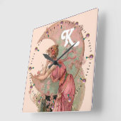 LADY OF THE MOON with FLOWERS IN PINK MONOGRAM Vierkante Klok (Hoek)