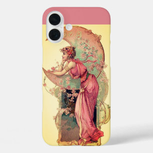 LADY OF THE MOON with FLOWERS IN PINK YELLOW iPhone 16 Plus Hoesje