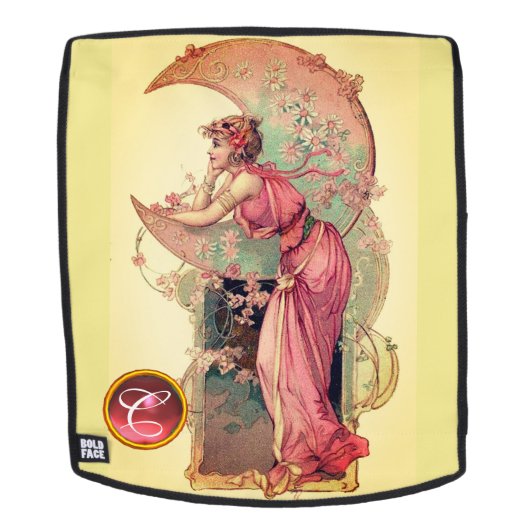 LADY OF THE MOON with FLOWERS PINK YELLOW MONOGRAM Rugtassen (Verwijderbaar gezicht)