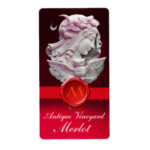 LADY OF THE NGHT,OWL RED WAX SEAL MONOGRAM Wine Etiket