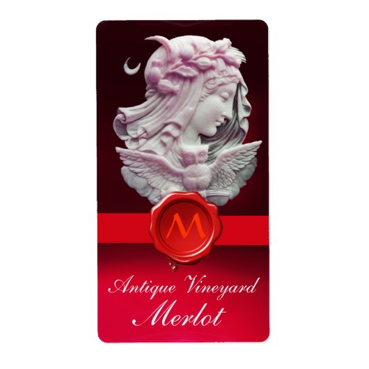 LADY OF THE NGHT,OWL RED WAX SEAL MONOGRAM Wine Etiket (Voorkant)
