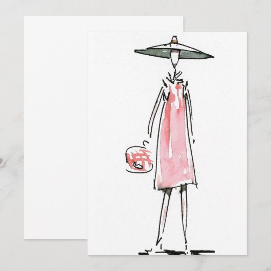 Lady off to Lunch Invitation Kaart (Voorkant / Achterkant)