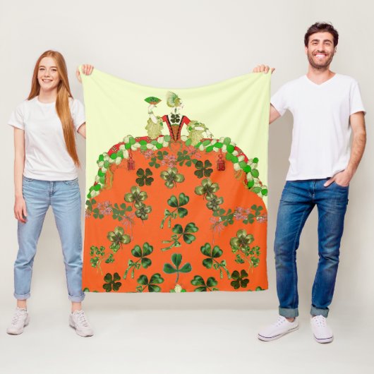 LADY ORANGE EN KLAVEREN St. Patricks Day-feest Fleece Deken (In situ)