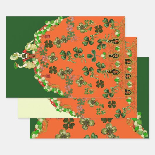LADY ORANGE EN KLAVERTJE VIER St. Patricks Day Gro Inpakpapier Vel (Set)