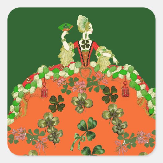 LADY ORANGE EN KLAVERTJE VIER St. Patricks Day Gro Vierkante Sticker (Voorkant)