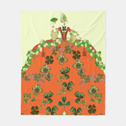 LADY ORANGE EN SHAMROCKS St. Patricks Day-feest Fleece Deken (Voorkant)