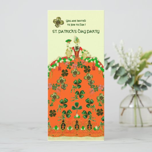 LADY ORANGE MET KLAVER ST. PATRICK'S DAY FEESTJE KAART (Staand voorkant)
