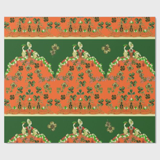 LADY ORANJE EN SHAMROCKS St. Patricks Day Green Cadeaupapier (Vlak)