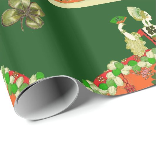LADY ORANJE EN SHAMROCKS St. Patricks Day Green Cadeaupapier (Rol Hoek)