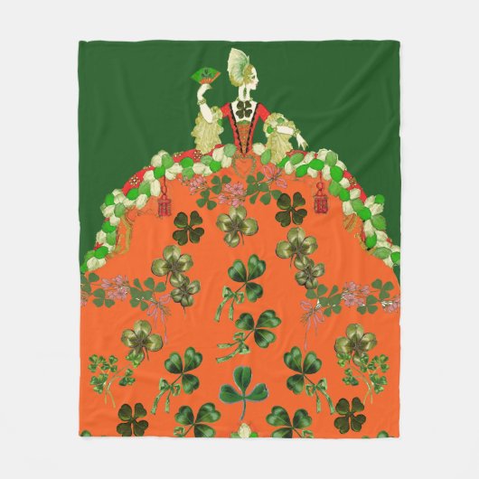 LADY ORANJE EN SHAMROCKS St. Patricks Day Green Fleece Deken (Voorkant)
