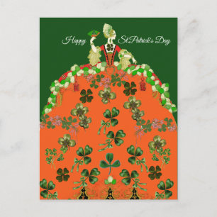 LADY ORANJE EN SHAMROCKS St. Patricks Day Mode Briefkaart