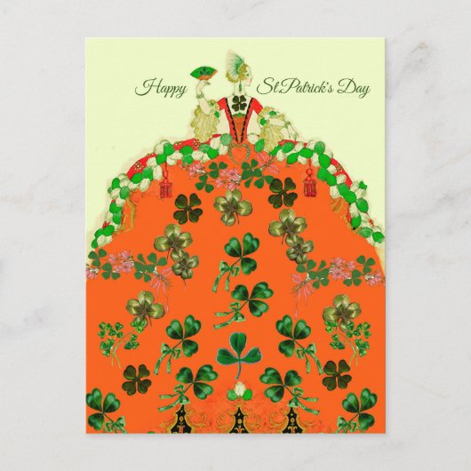 LADY ORANJE EN SHAMROCKS St. Patricks Day Mode Briefkaart (Voorkant)