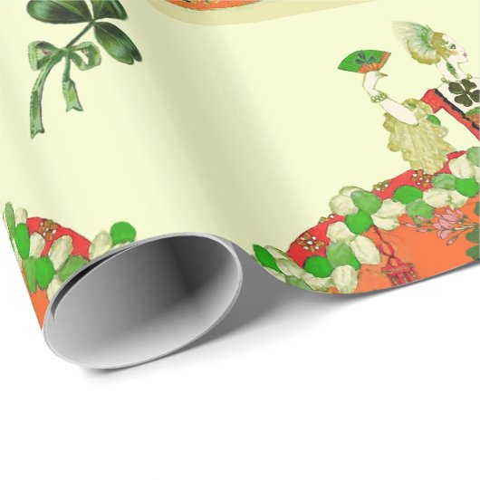 LADY ORANJE EN SHAMROCKS St. Patricks Day Mode Cadeaupapier (Rol Hoek)