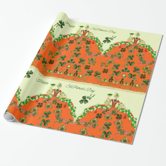 LADY ORANJE EN SHAMROCKS St. Patricks Day Mode Cadeaupapier (Uitgerold)