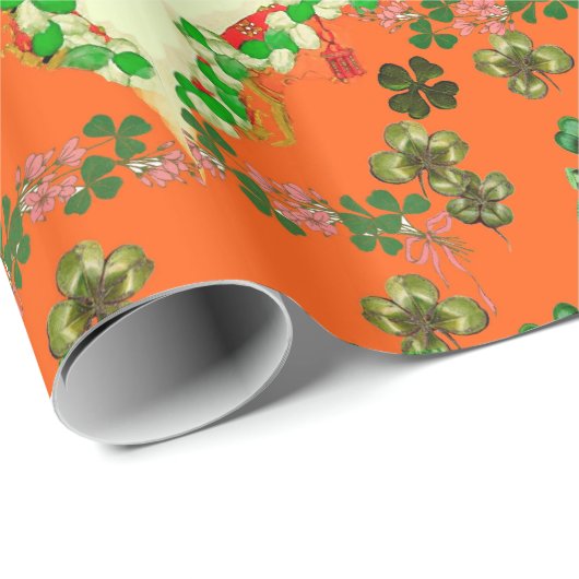 LADY ORANJE EN SHAMROCKS St. Patricks Day Mode Cadeaupapier (Rol Hoek)