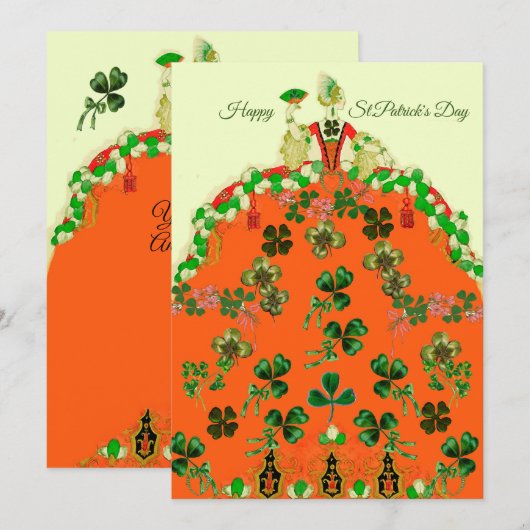 LADY ORANJE EN SHAMROCKS St. Patricks Day Mode Feestdagenkaart (Voorkant / Achterkant)