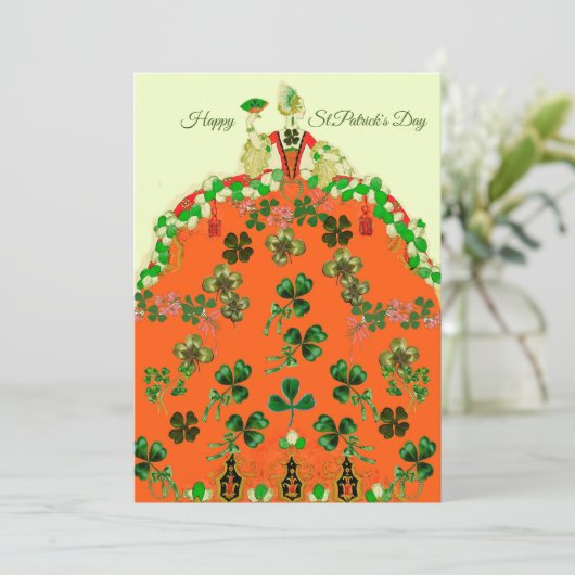 LADY ORANJE EN SHAMROCKS St. Patricks Day Mode Feestdagenkaart (Staand voorkant)