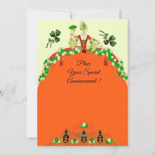 LADY ORANJE EN SHAMROCKS St. Patricks Day Mode Feestdagenkaart (Achterkant)