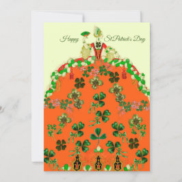 LADY ORANJE EN SHAMROCKS St. Patricks Day Mode Feestdagenkaart