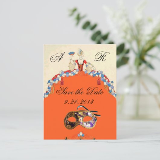 LADY ORANJE MASQUERADE PARTY SAVE THE DATE AANKONDIGINGSKAART (Staand voorkant)