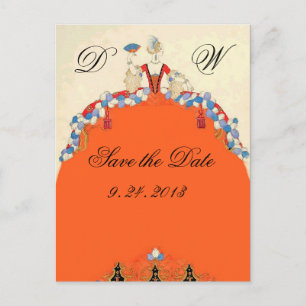 LADY ORANJE / TROUWFEEST SAVE THE DATE MONOGRAM AANKONDIGINGSKAART