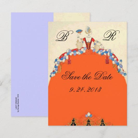 LADY ORANJE / TROUWFEEST SAVE THE DATE MONOGRAM AANKONDIGINGSKAART (Voorkant / Achterkant)