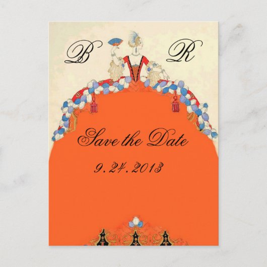 LADY ORANJE / TROUWFEEST SAVE THE DATE MONOGRAM AANKONDIGINGSKAART (Voorkant)