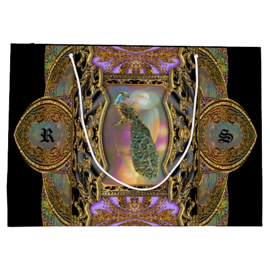 Lady Peacock Monogram Black Elegant Groot Cadeauzakje (Achterkant)