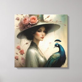 Lady Peacook Gray Canvas Afdruk