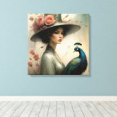 Lady Peacook Gray Canvas Afdruk (Insitu (Houten vloer))