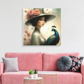 Lady Peacook Gray Canvas Afdruk (Insitu (Woonkamer))