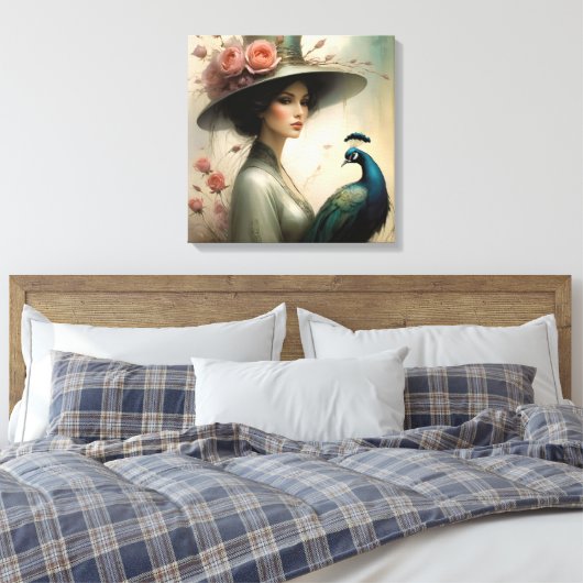 Lady Peacook Gray Canvas Afdruk (Insitu (Slaapkamer))