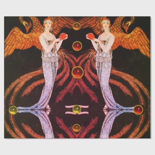 LADY PHOENIX ART DECO BEAUTY MODE Sinaasappel Zwar Cadeaupapier (Vlak)