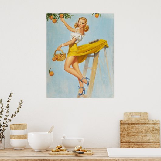 Lady Picking Peaches Pinup Poster (Keuken)