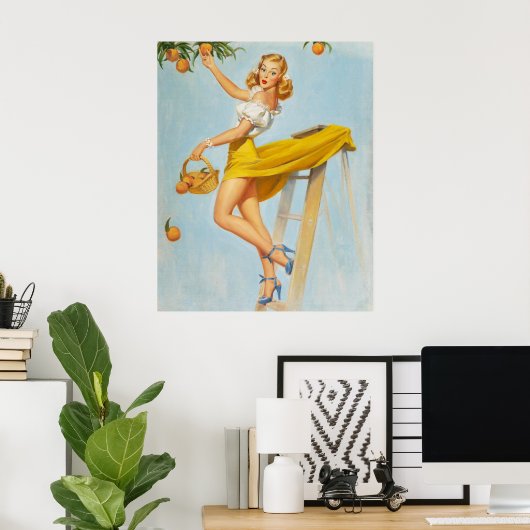 Lady Picking Peaches Pinup Poster (Thuiskantoor)