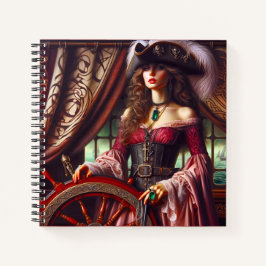 Lady Pirate at the Helm Vintage Nautical Adventure Notitieboek