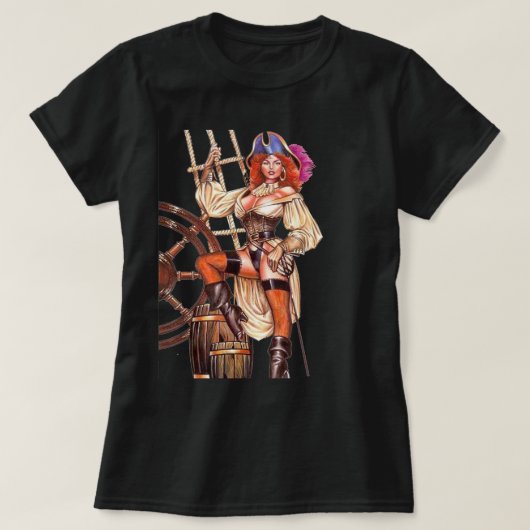 Lady Pirate in kapitein Morgan Stance T-shirt (Design voorkant)