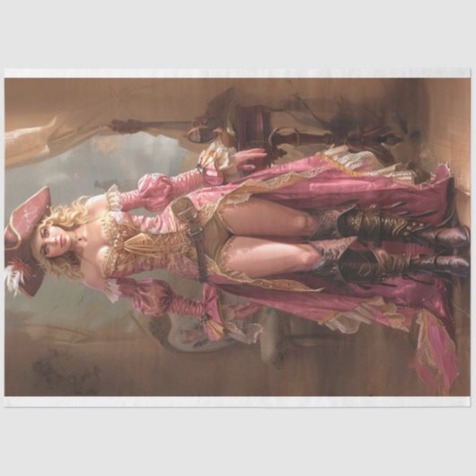 Lady Pirate in Roze Rose Rider Decoupage Tissuepapier (Voorkant)