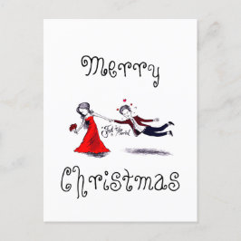 Lady Pulling Man Grappig Huwelijk Feestdagenkaart