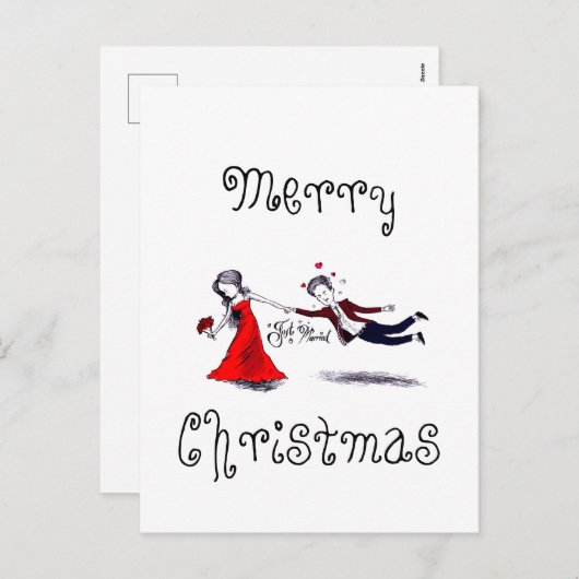 Lady Pulling Man Grappig Huwelijk Feestdagenkaart (Voorkant / Achterkant)