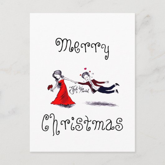 Lady Pulling Man Grappig Huwelijk Feestdagenkaart (Voorkant)