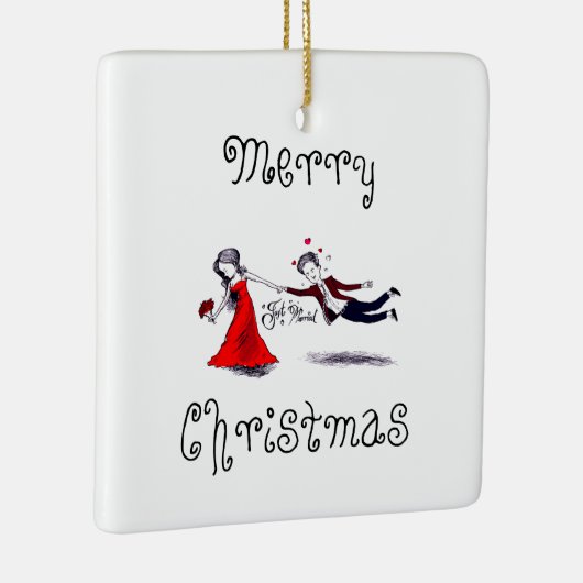 Lady Pulling Man Grappig Huwelijk Keramisch Ornament (Rechts)