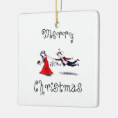 Lady Pulling Man Grappig Huwelijk Keramisch Ornament (Links)