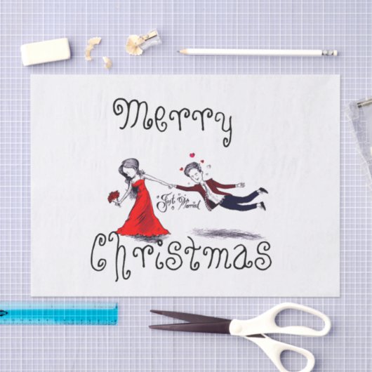 Lady Pulling Man Grappig Huwelijk Tissuepapier (Craft)